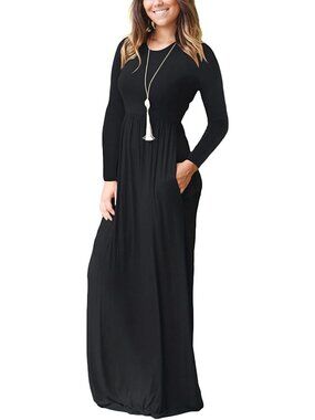 Boutique Black Long Sleeve Maxi Dress Minimalist Fall